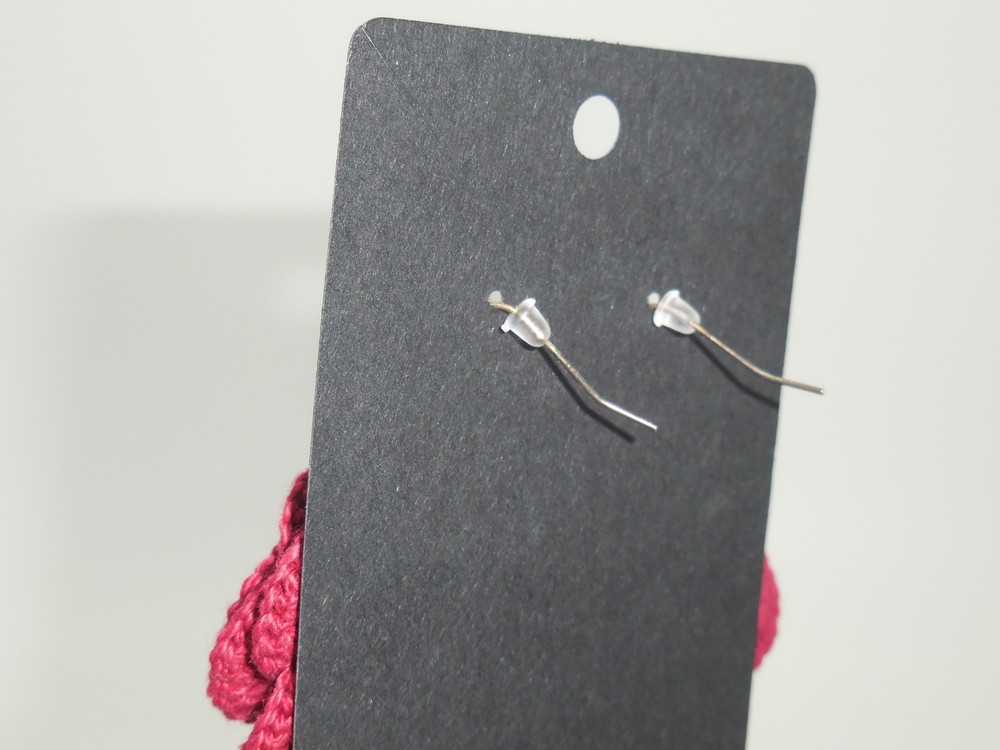 Deep Red Crochet Rose Earrings Handmade