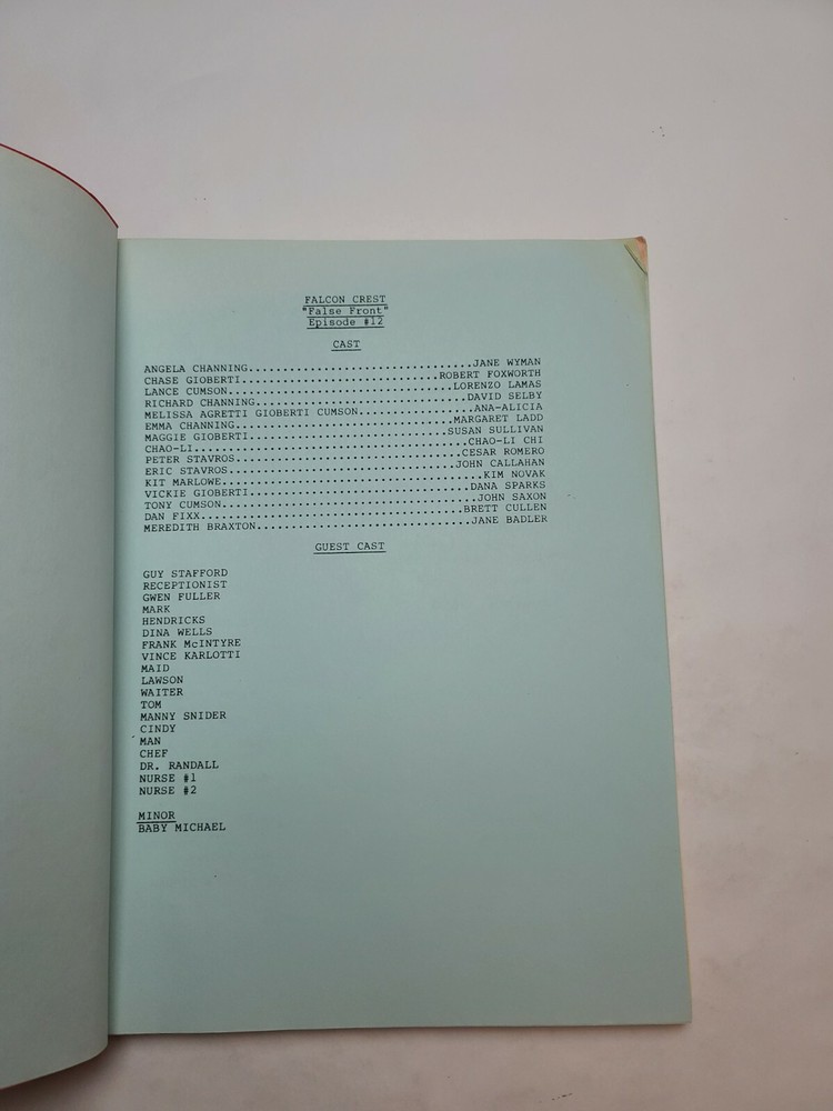 FALCON CREST / William Schmidt 1986 TV Script, Cesar Romero "False Front"