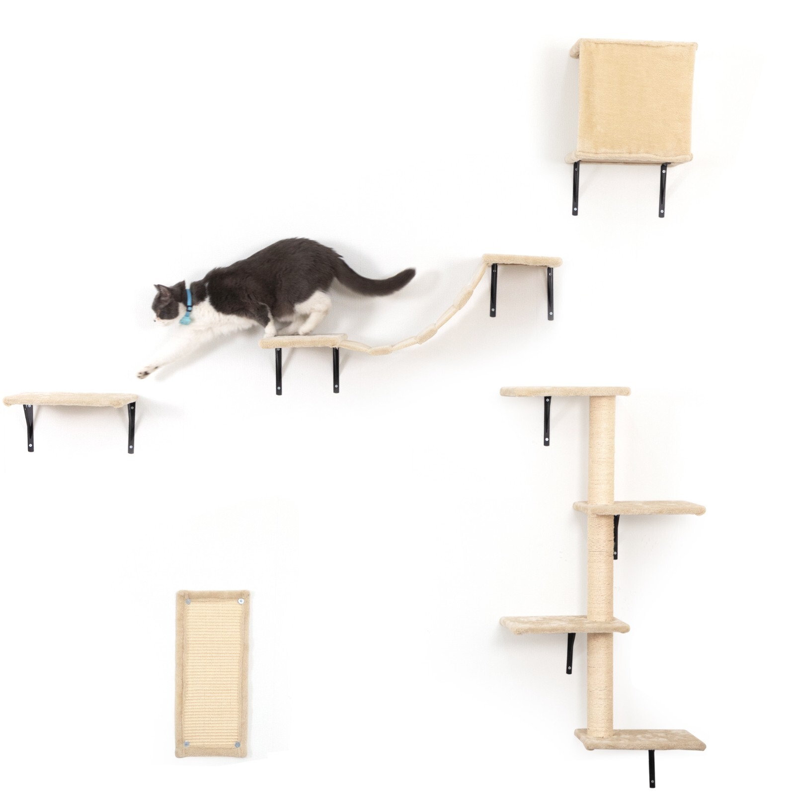 COZIWOW 5 Pcs Wall-Mounted Cat Climber Set Wood Indoor Cat Furniture Cat Shelves