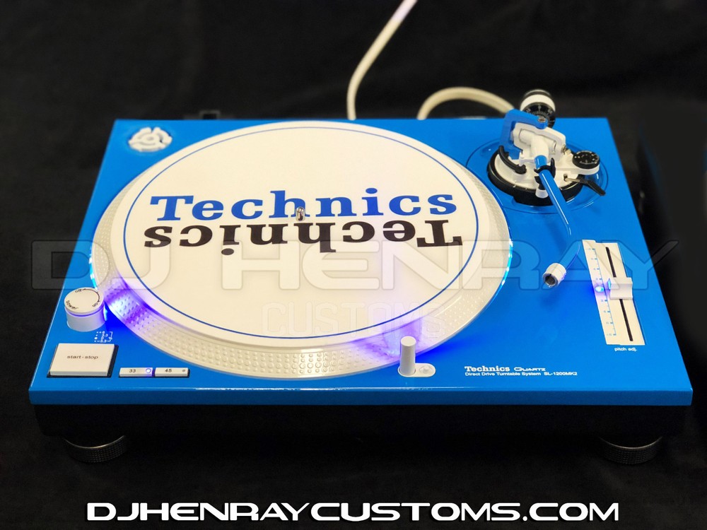 2 custom baby blue Dj Technic SL1200 MK2's Blue halos, Blue leds, custom knobs