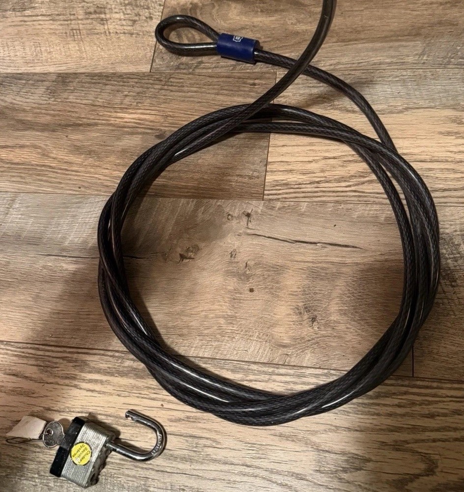 Brinks Loop Cable Lock 3/8in x 15ft Open Loop + Padlock And Key USED