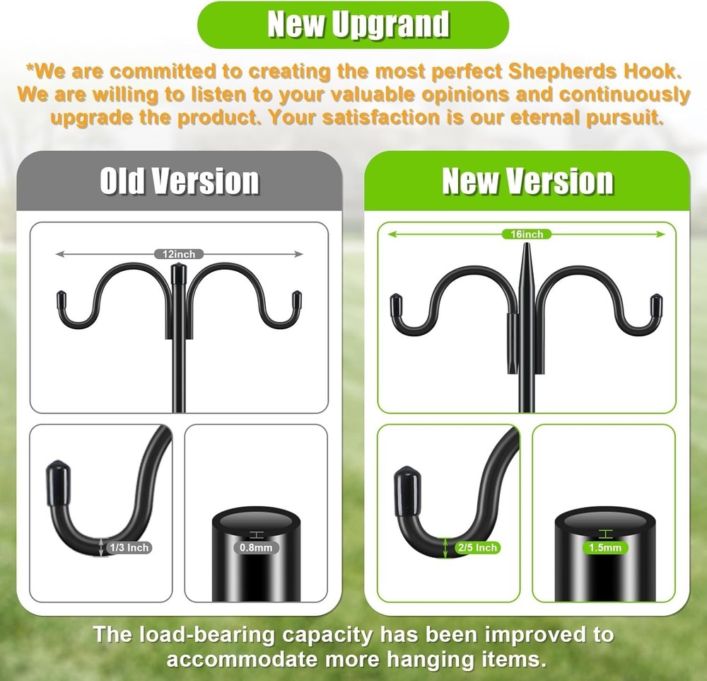 2-Pack Adjustable Double Shepherd's Hooks - 92 Inch Wrought Iron Garden Hooks