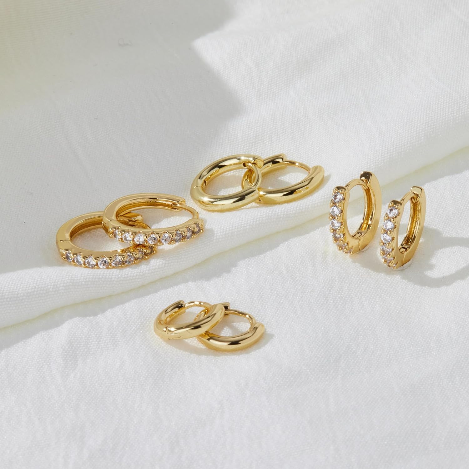 Gold Huggie Hoop Earrings Set for Women, 14K Real Gold Plated Small Hypoallergen