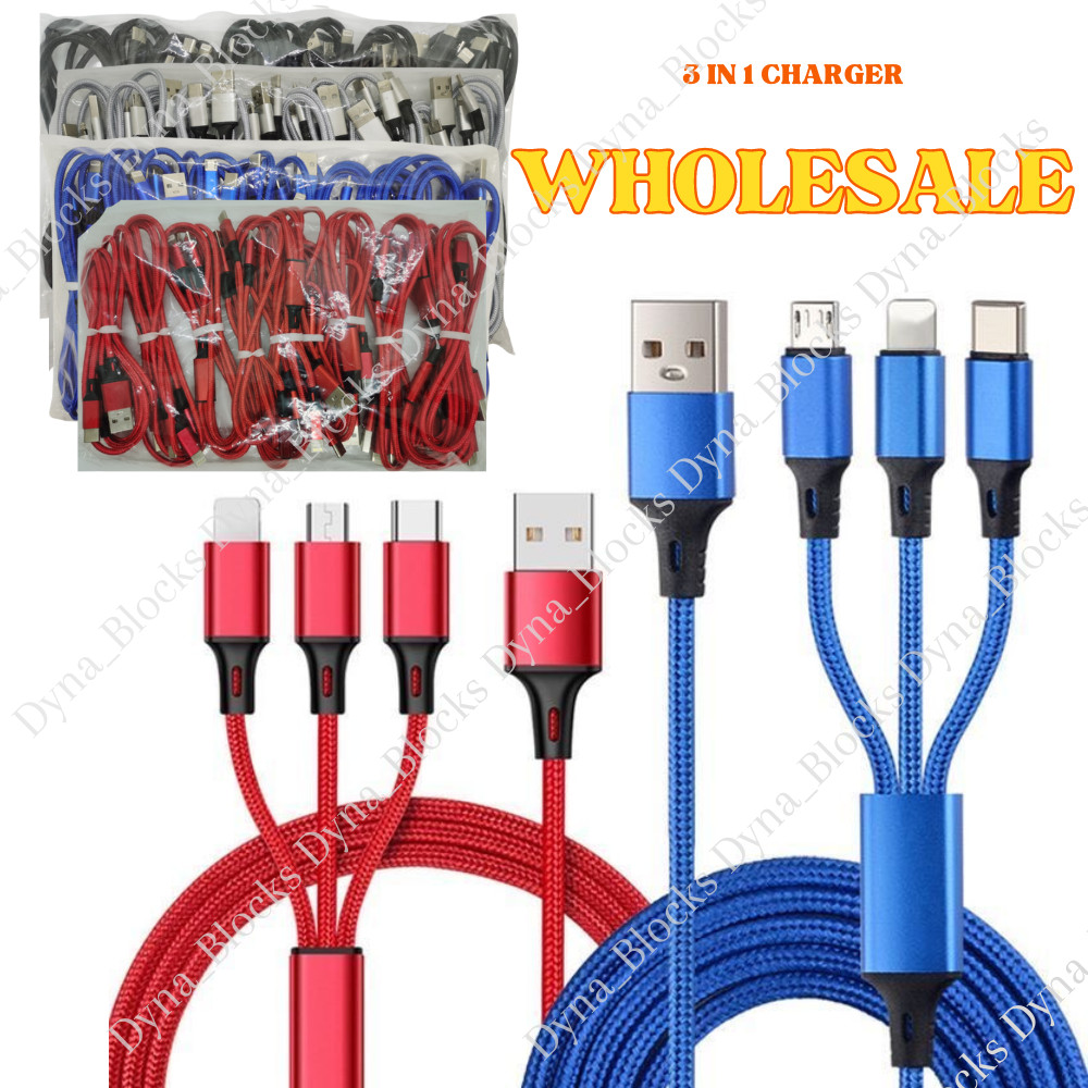 3 in 1 Fast USB Charging Cable Universal Multi Function Phone Charger Cord Lot