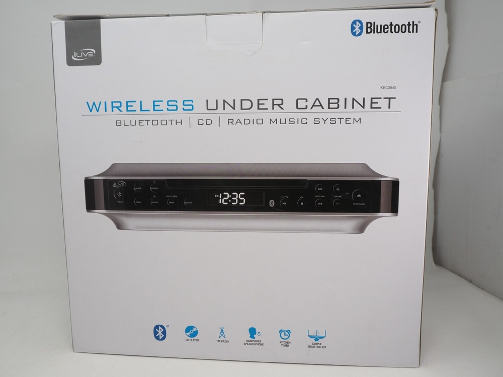 iLive IKBC384S Wireless Under Cabinet Bluetooth CD Player Radio System