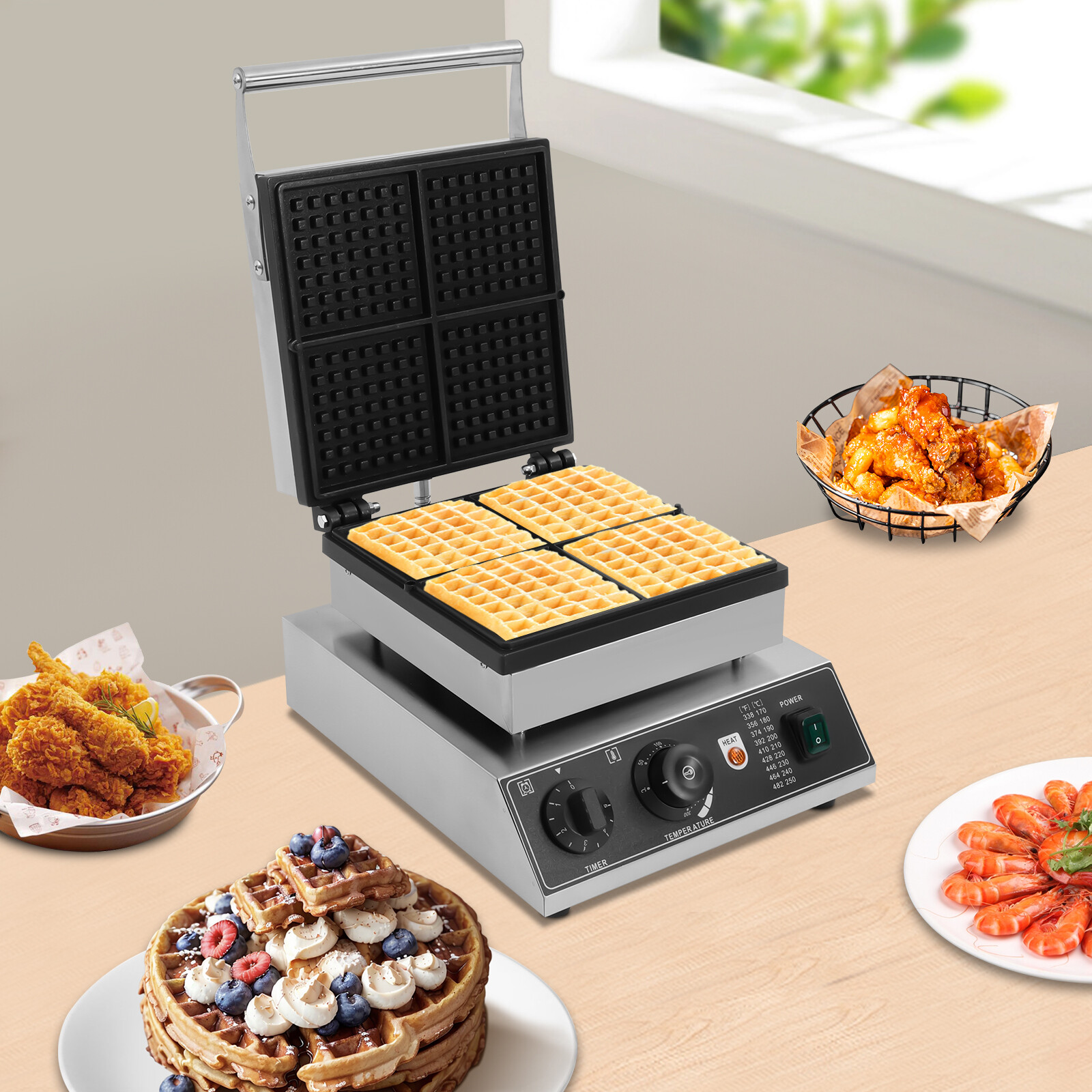 Commercial Electric Waffle Maker Belgian Waffle Baker Baking Machine Nonstick