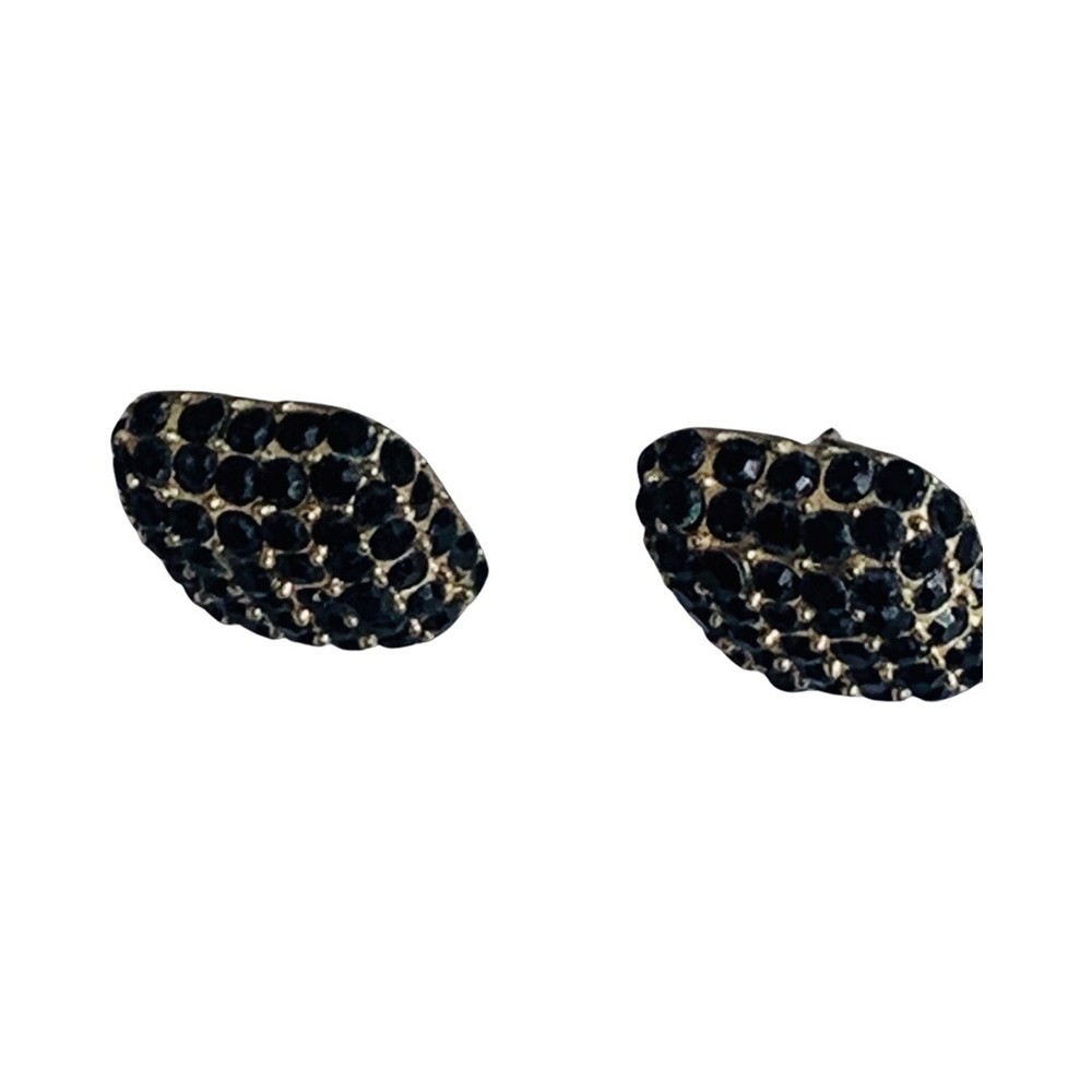 Black Earrings Crystal Square Stud .5" Classic Minimalist Vintage