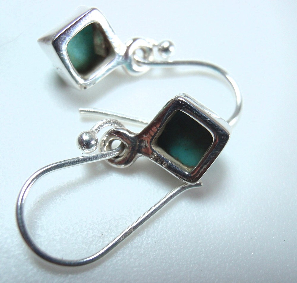 Turquoise Square 925 Sterling Silver Dangle Earrings Small