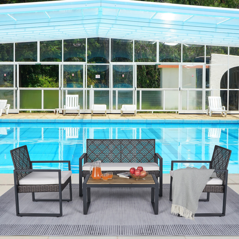 4 Piece Patio Conversation Set Outdoor Furniture Balcony Porch Garden Backyard