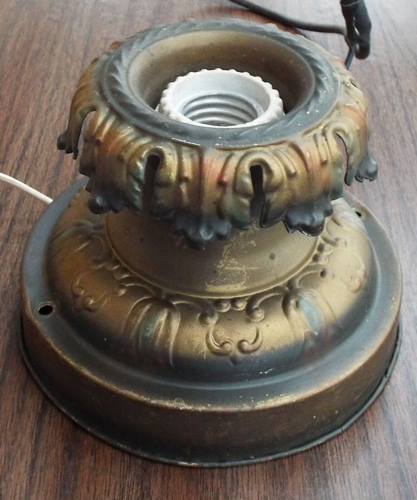 Antique Vintage Flush Mount Pressed Brass Ceiling Single Light Flame Collar