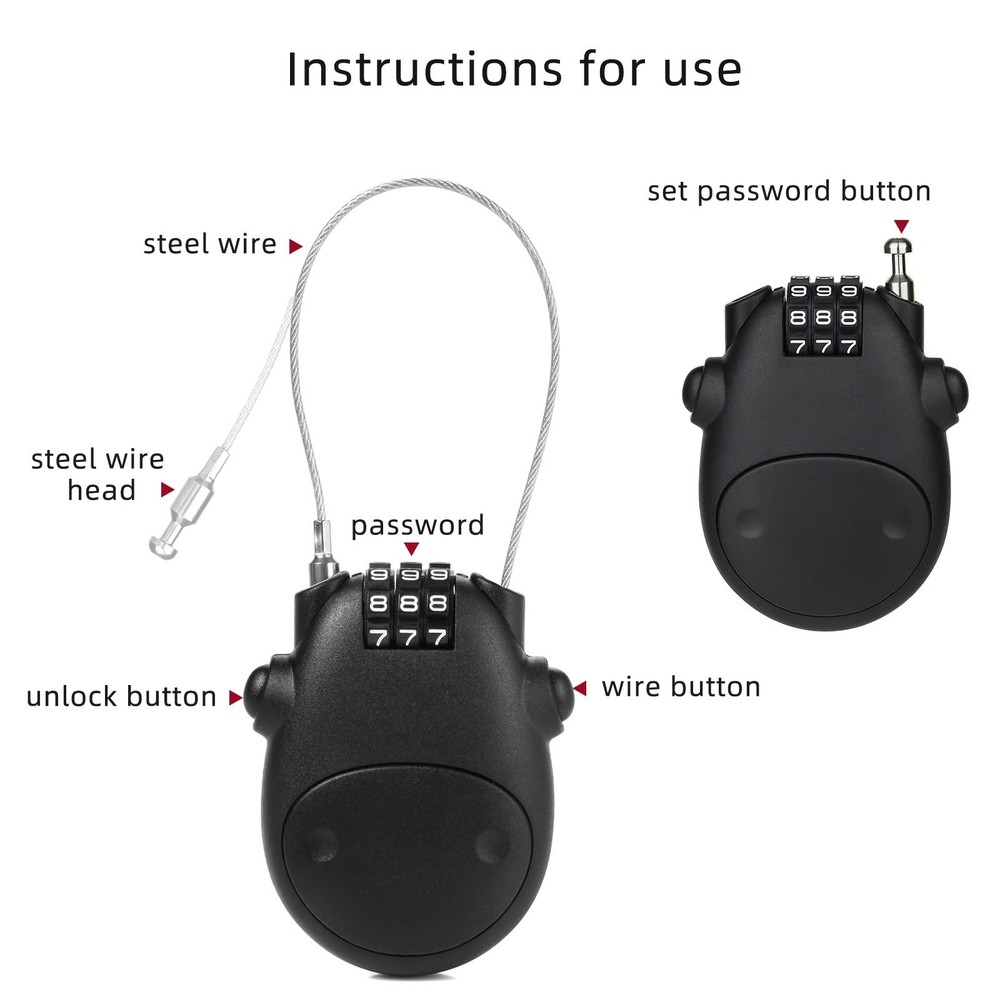 Luggage Locks - Combination Lock, Black, 27" Circumference, 10,000 Code Optio...