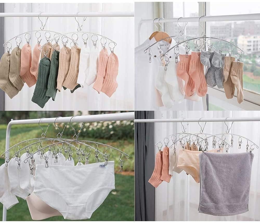 3-Pack Stainless Steel Drying Rack with 10 Clips - Space-Saving Laundry Solution