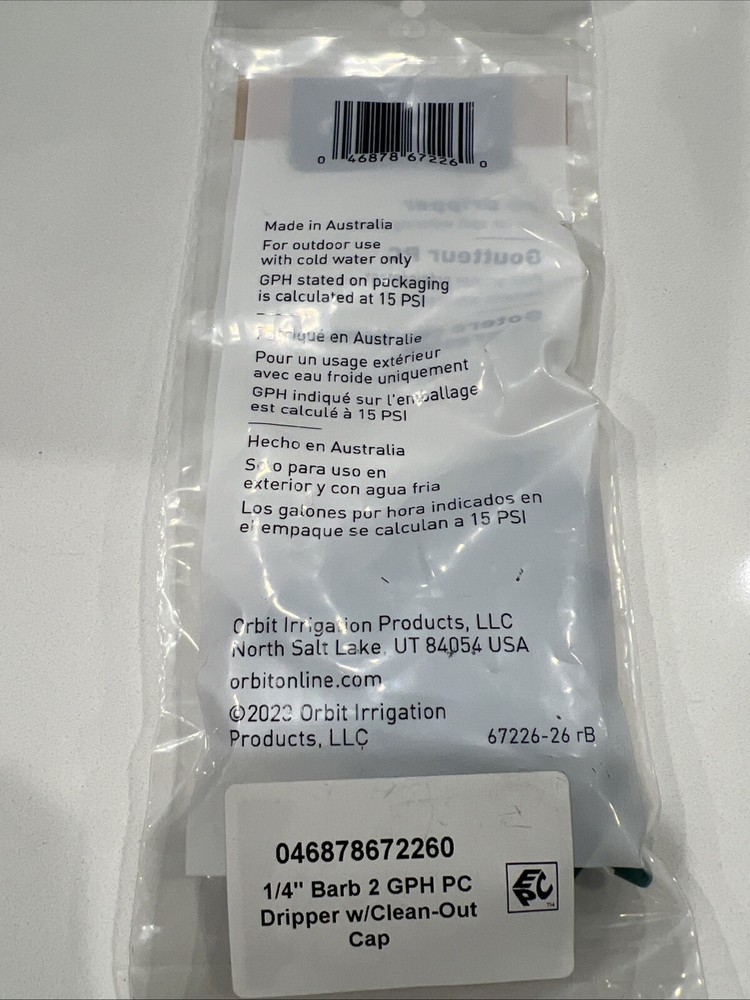 10-Pack ORBIT 67226 Drip Irrigation Plastic Pressure-Compensating Dripper 2 GPH
