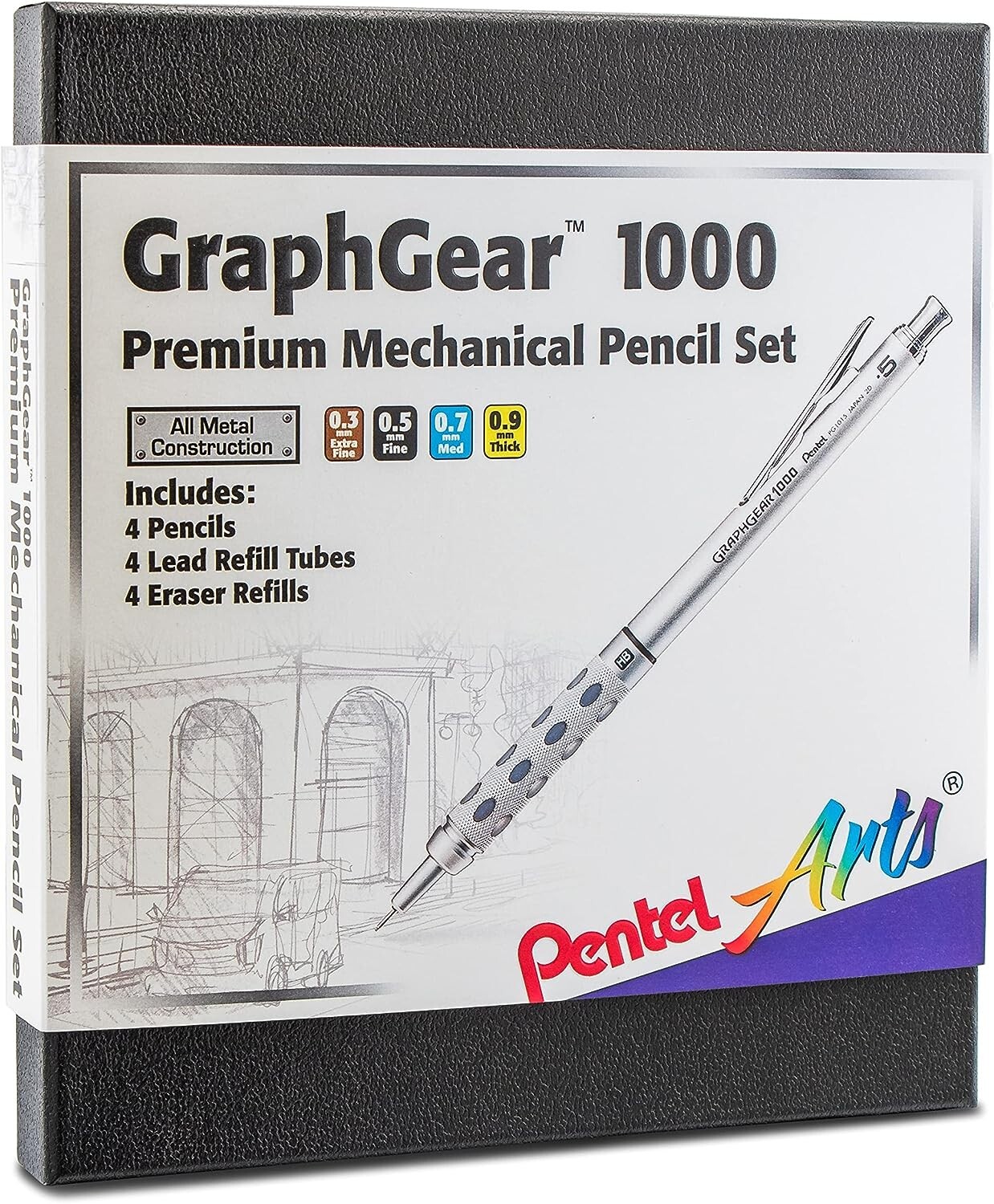 Pentel GRAPHGEAR 1000 Premium Pencils Gift Set with Refill Leads & Erasers