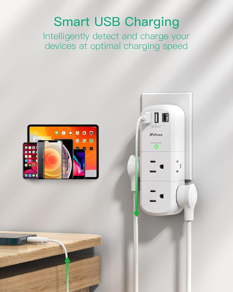 Outlet Extender with Rotating Plug, Mifaso Surge Protector 6 AC Multi Plug Wall