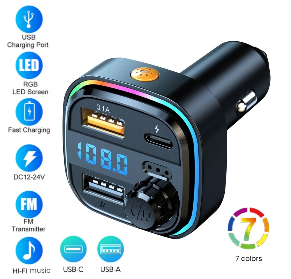 Bluetooth5.0 Car Transmitter MP3 Player Hands free FM Radio Adapter USB Charger