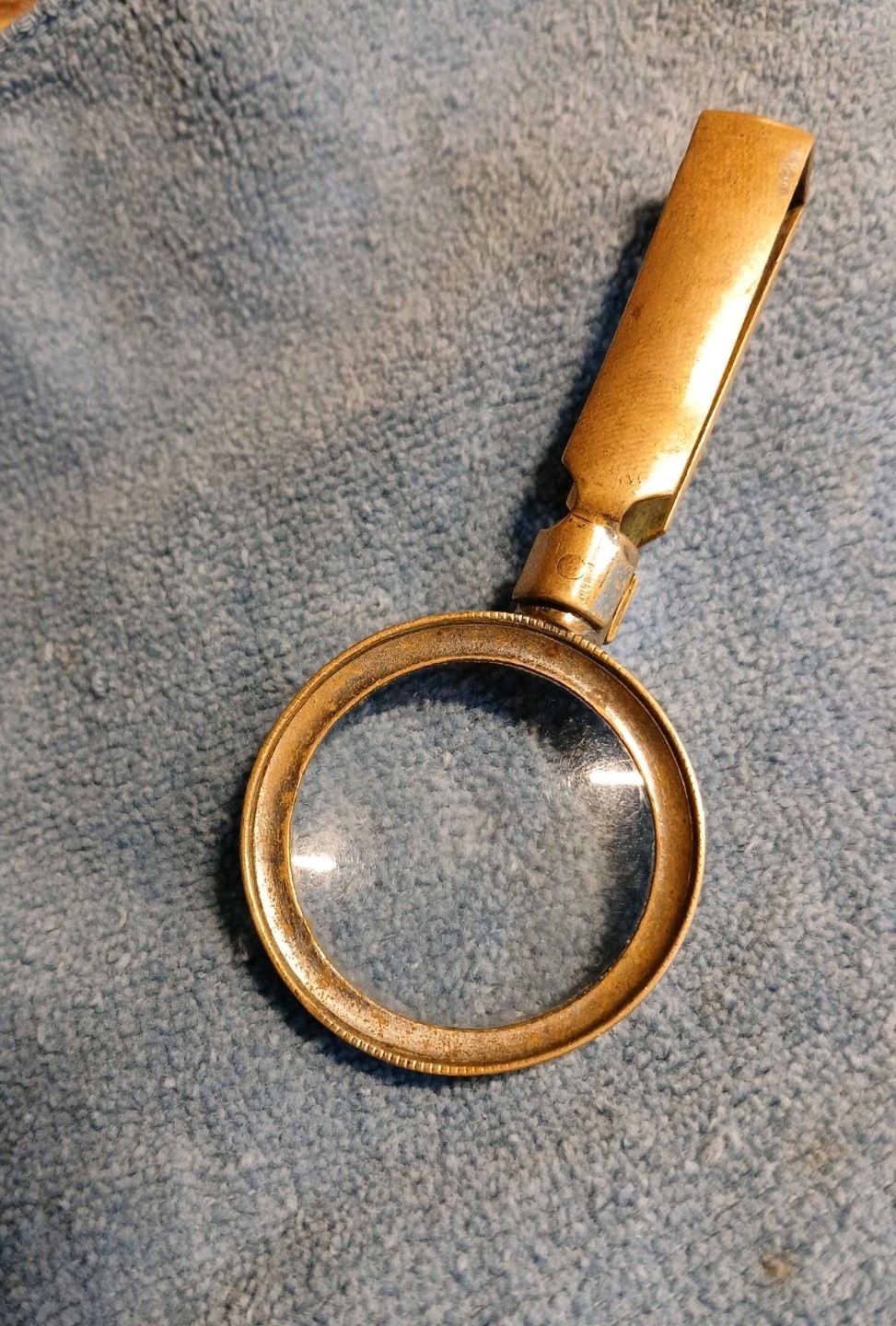 Antique French Brass Folding Magnifying Glass-Dèposè-Swivel Pocket Loupe c.1900