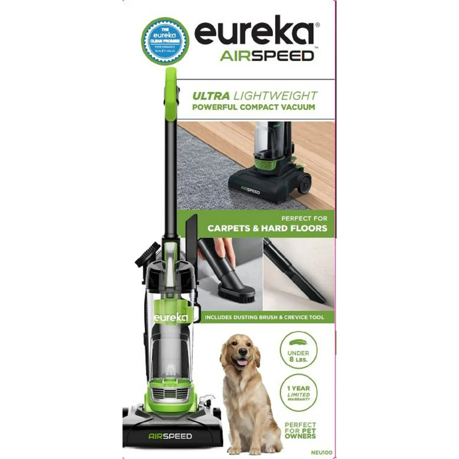 Eureka Airspeed Bagless Upright Vacuum Ultra Lightweight NEU100 Green/Black New