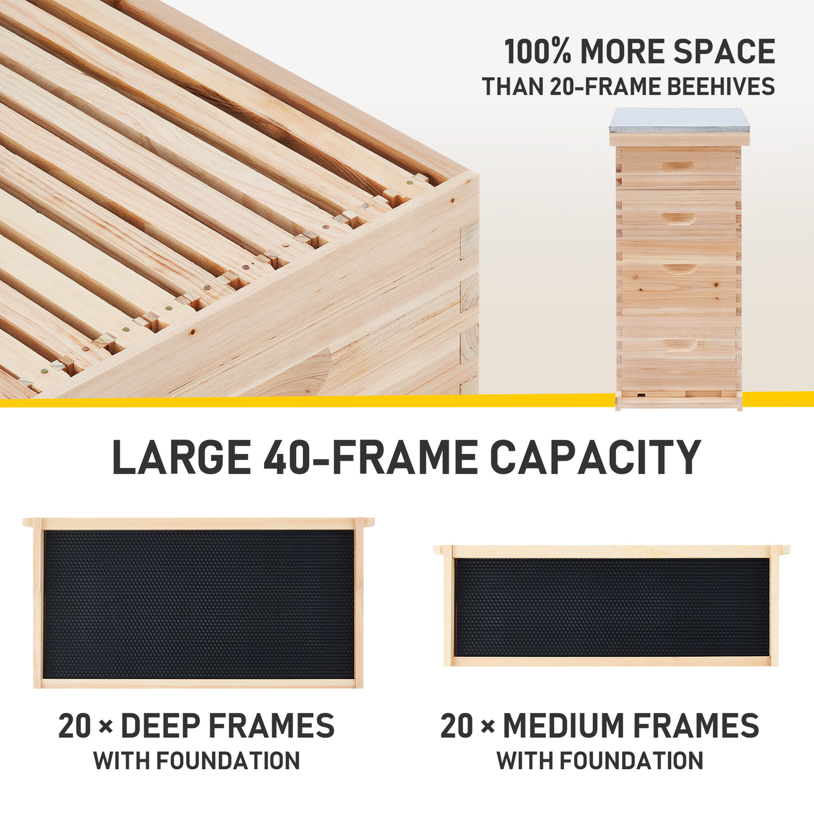 Langstroth Beehive Kit - 40 Frame Box with 20 Deep & 20 Medium Frames