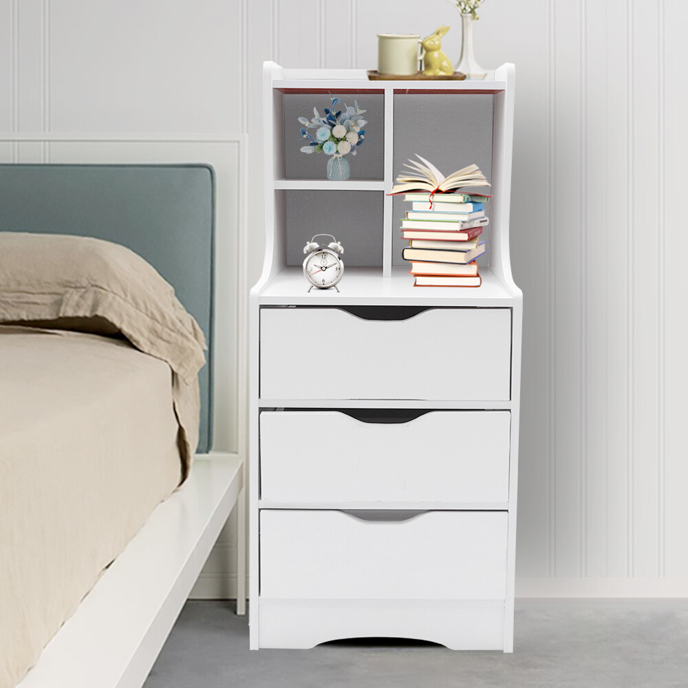 3-Drawer End Side Bedside Table Bedroom White Nightstand Organizer Storage Table