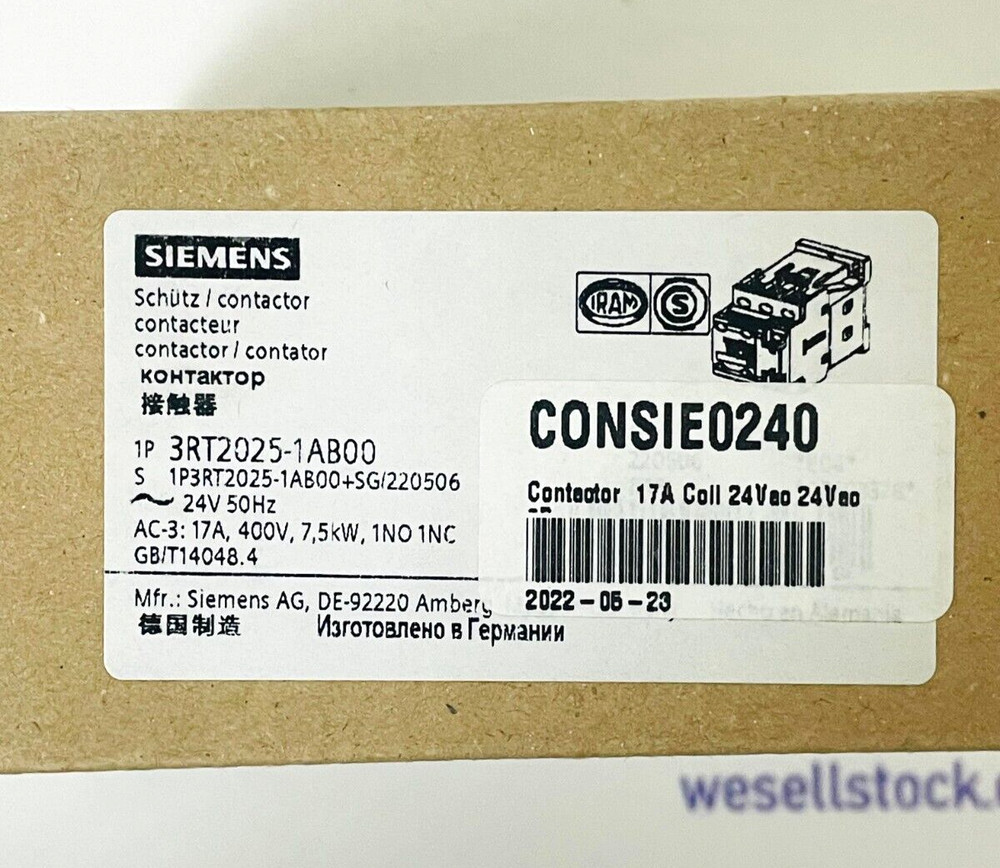 SIEMENS 3RT2025-1AB00 Contactor