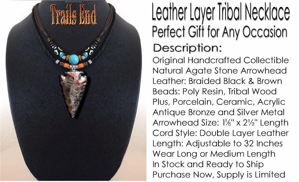 TRIBAL Leather STONE ARROWHEAD Adjustable 32" Necklace Turquoise HOT! FREE SHIP'