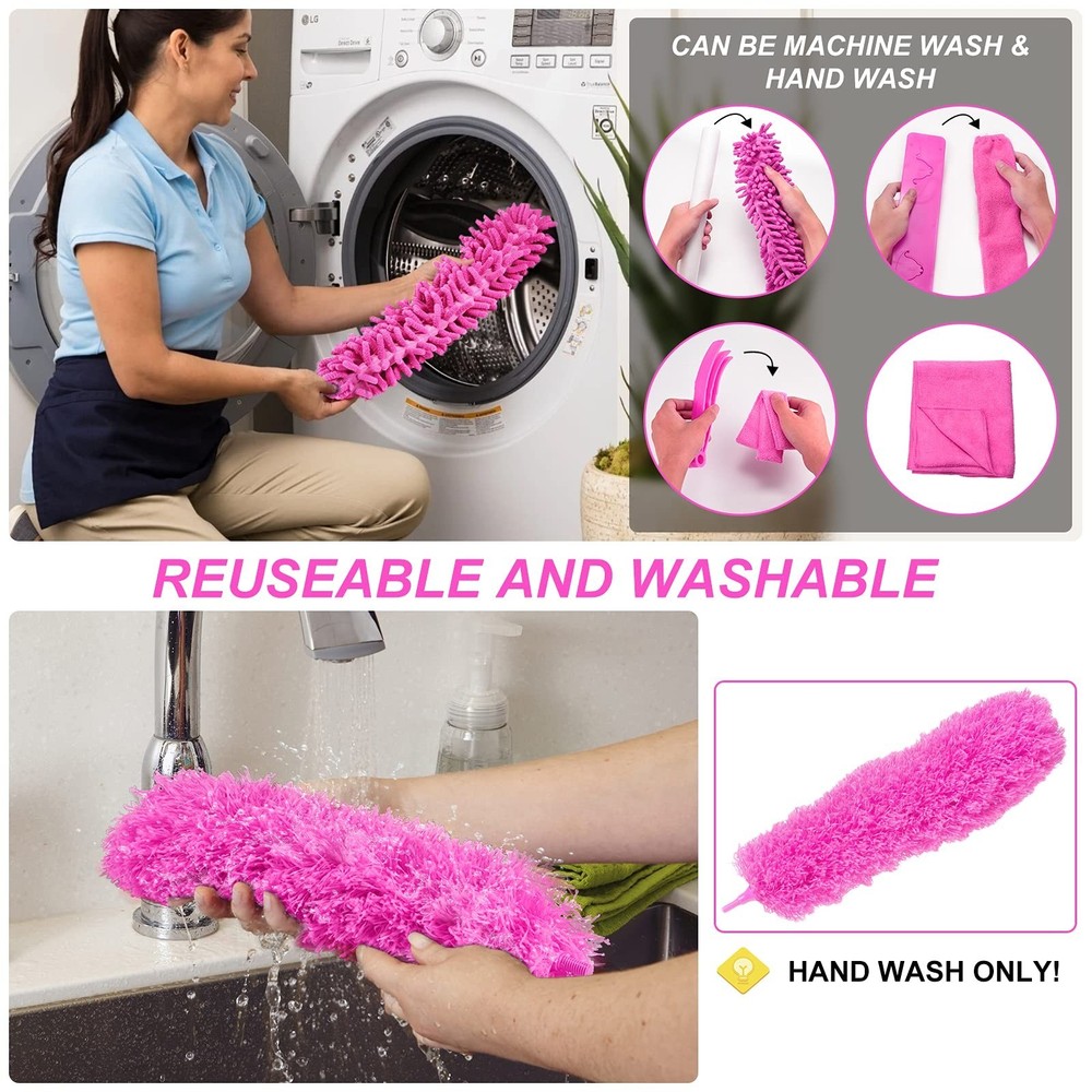 Microfiber Dusters for Cleaning, Feather Dusters with Extension Pole, Bendabl...