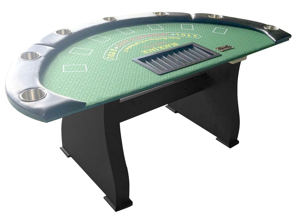 72" Blackjack Table, Wooden Legs, cup holders, replaceable armrest &felt, green