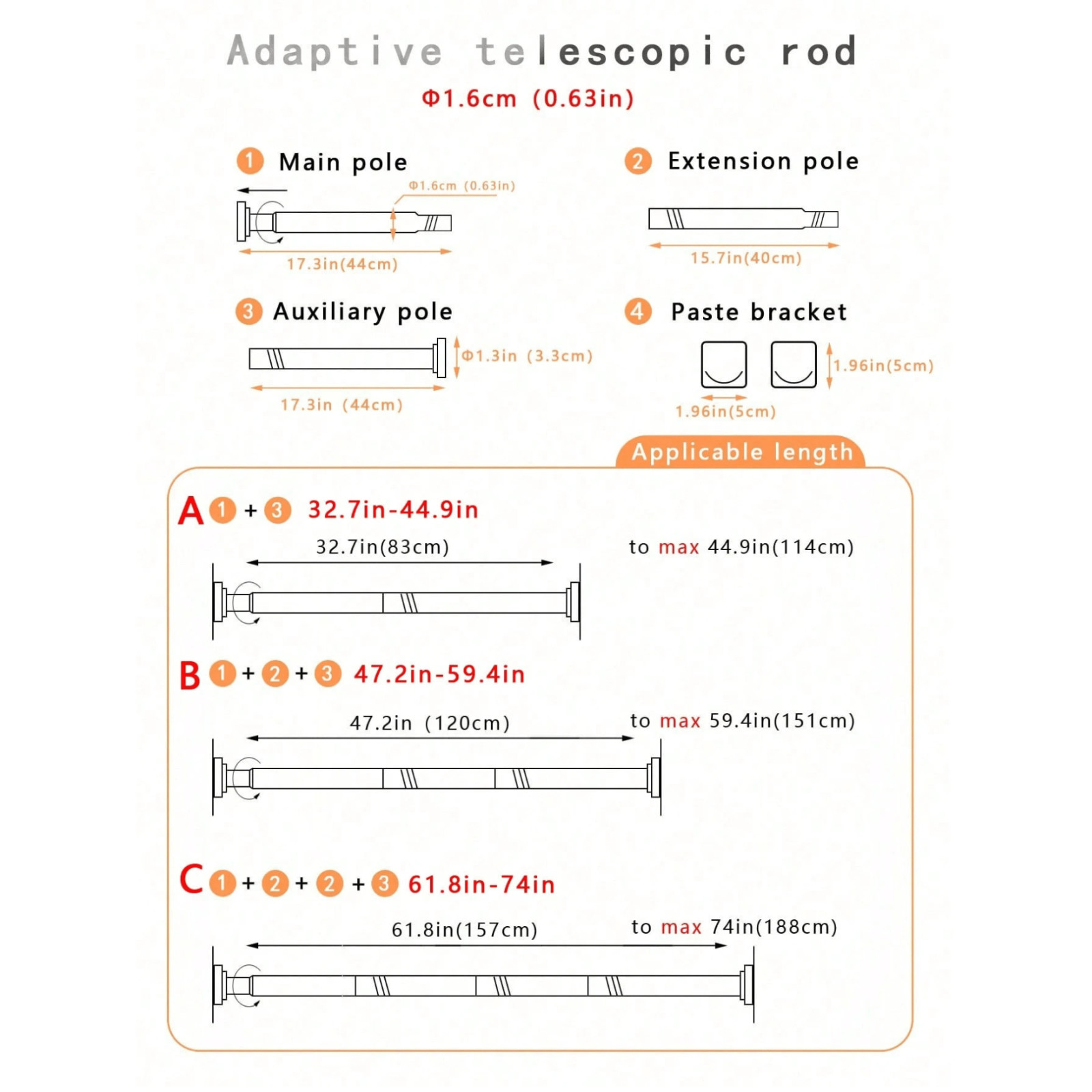 Extendable Curtain Rod Telescopic Towel Rail Pole Bath Shower Curtain ABS Rod
