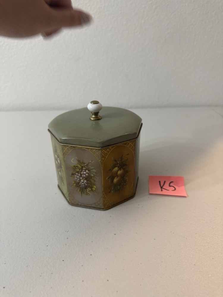 Old octagon shaped Removable Top Metal Tin