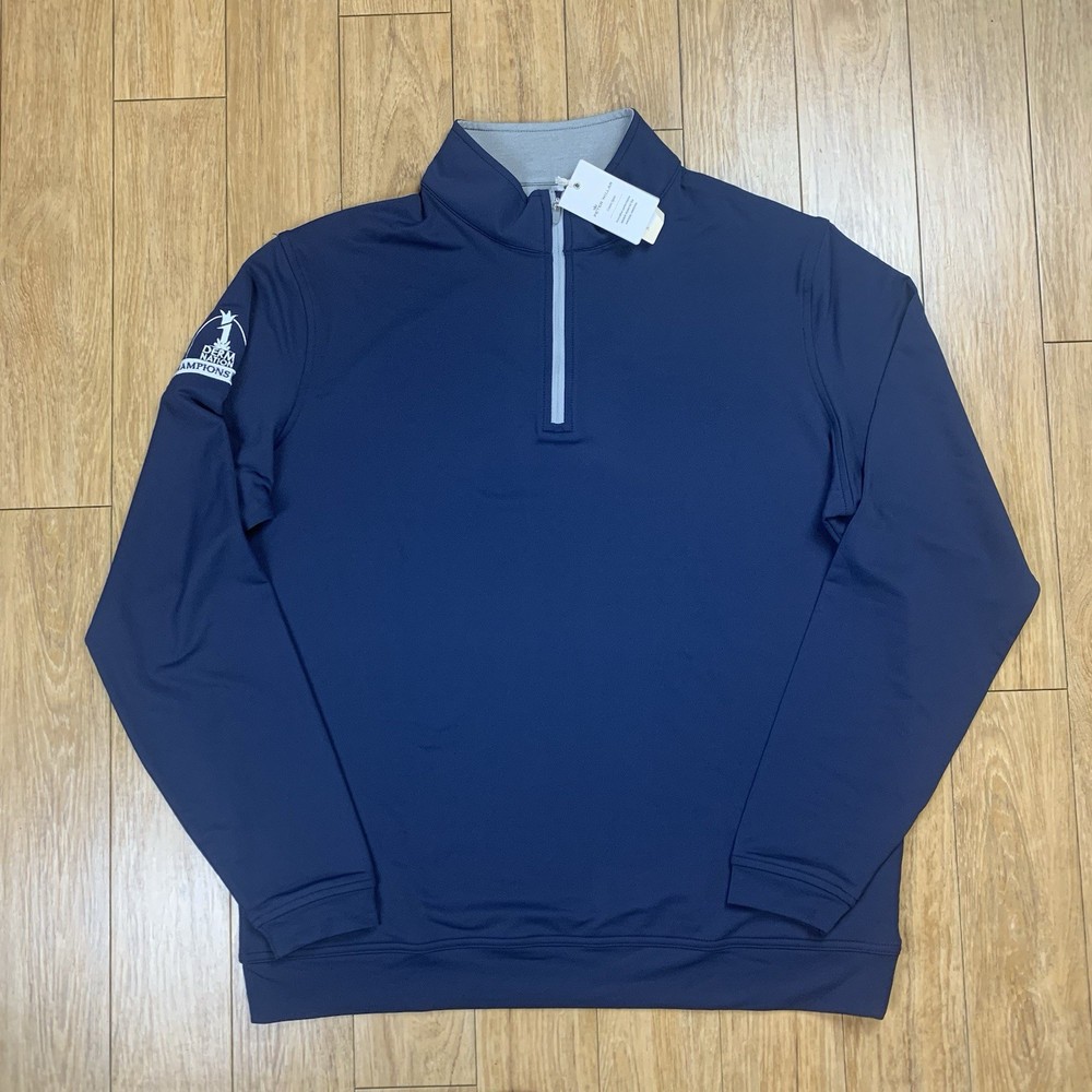 Peter Millar Pullover Men L Navy Perth Performance 1/4 Zip Sweater NWT *LOGO