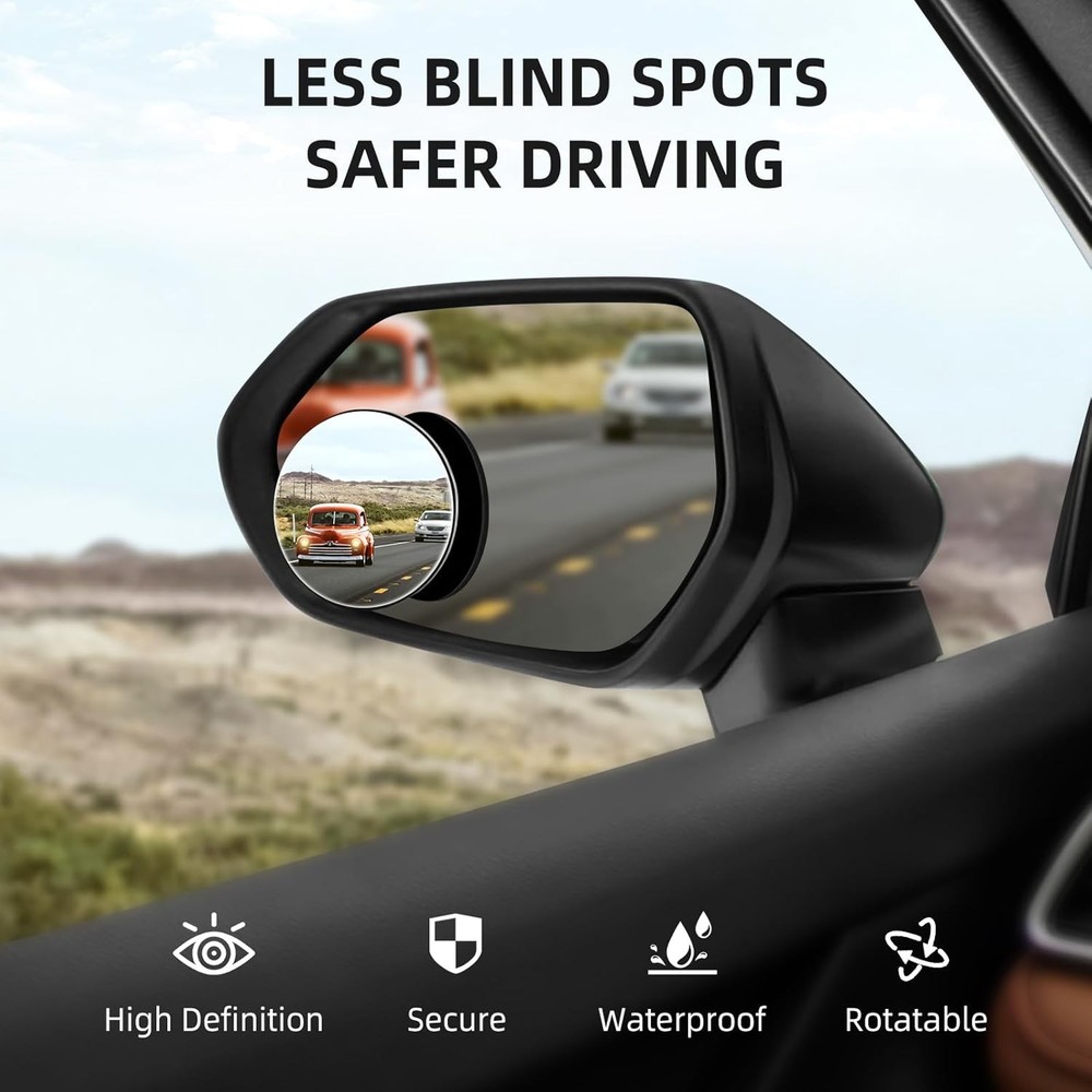 2 Pack Blind Spot Mirror HD Frameless Convex Round