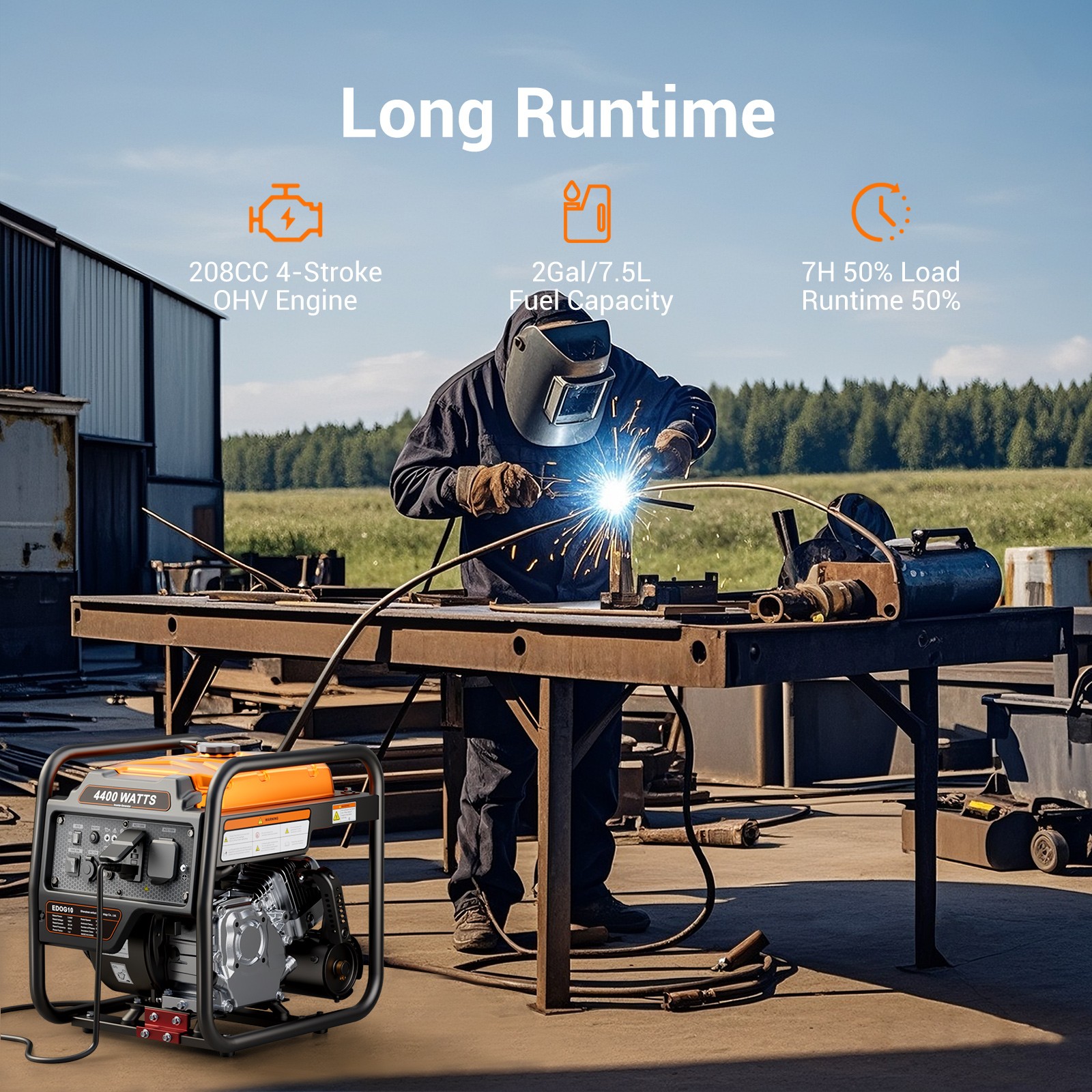 Efurden 4400W Portable Inverter Generator Gas Powered ECO for Home Backup Camp