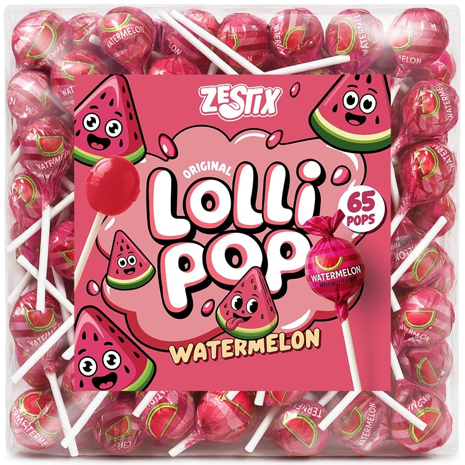 Watermelon Lollipops – 65 Count Bulk Candy Pack, Individually Wrapped Medium