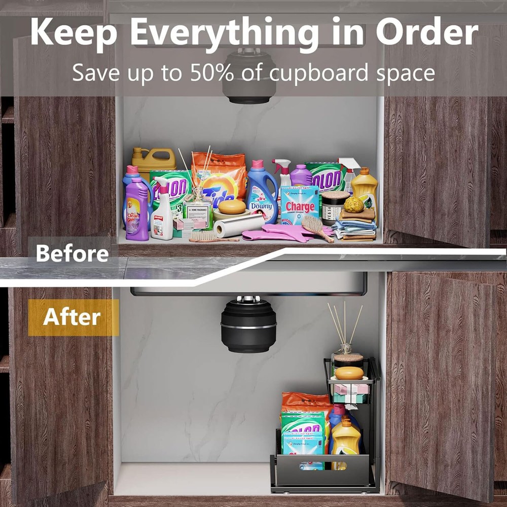 2pcs Under Sink Pull-out Drawer Storage Shelf Organizer kitchen bathroom Cabinet