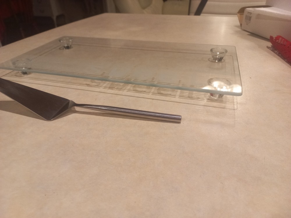 S&P Salt & Pepper Rectangular Glass sweets plate with cake server 40x20cm