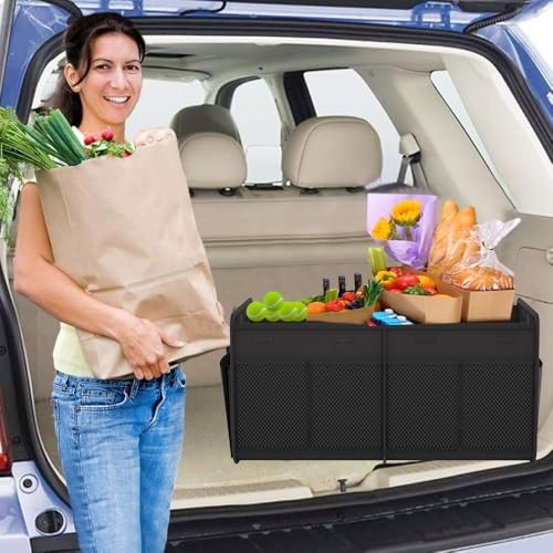 Car Trunk Organizer, Collapsible Multi-Compartment Car 2 Compart-Small Black