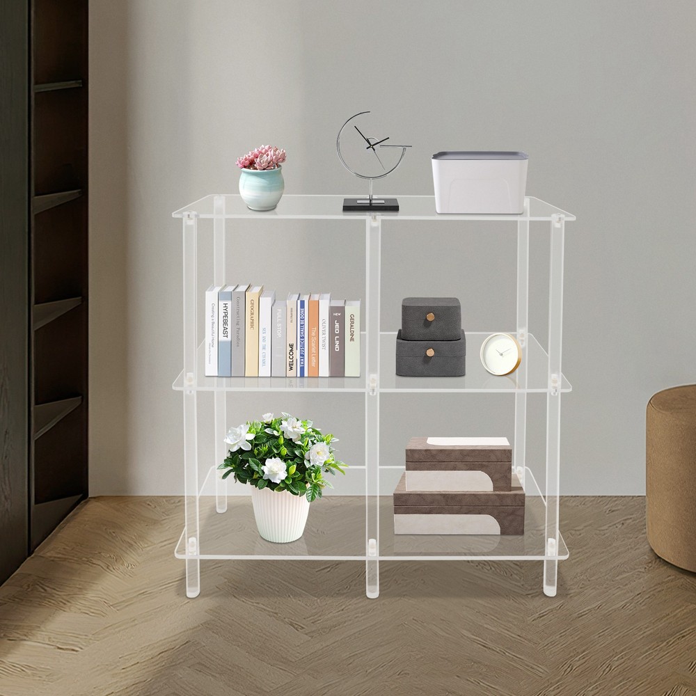 Acrylic Table, Small Entryway Table with Open Shelves, Clear Entry Table