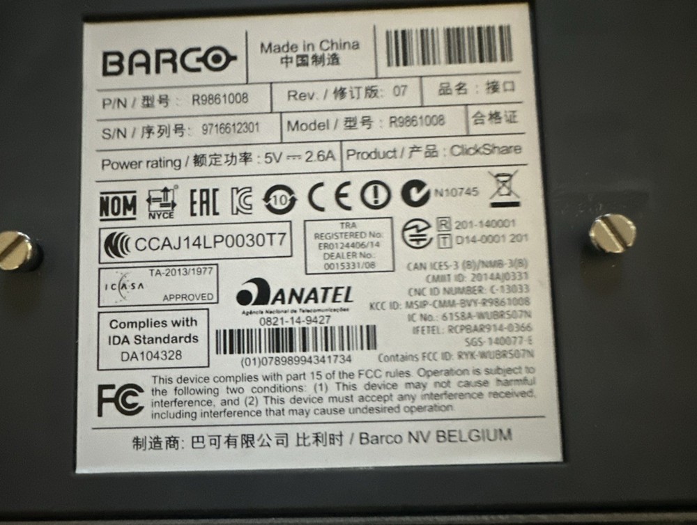 Barco R9861008 Clickshare Wireless Presentation System Only Plus Cord