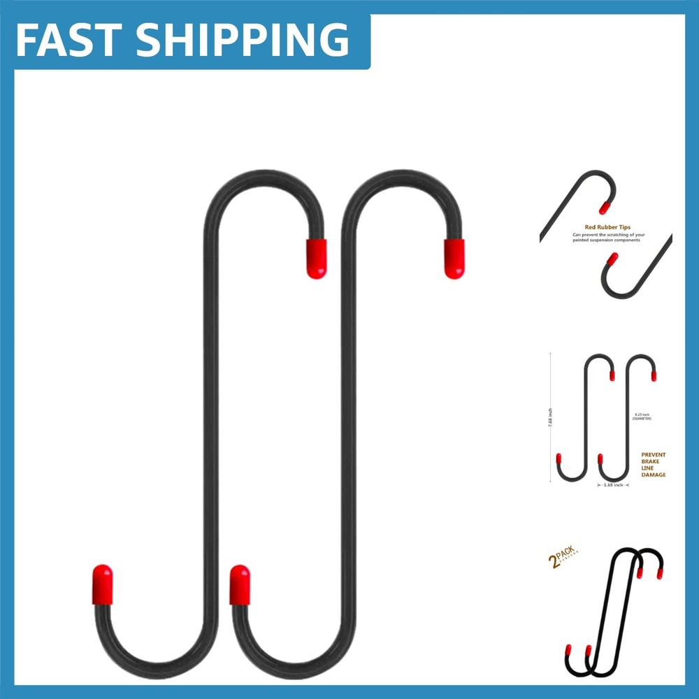 2 PCS Durable Brake Caliper Hanger Hooks with Red Rubber Tips for Safe Repairs
