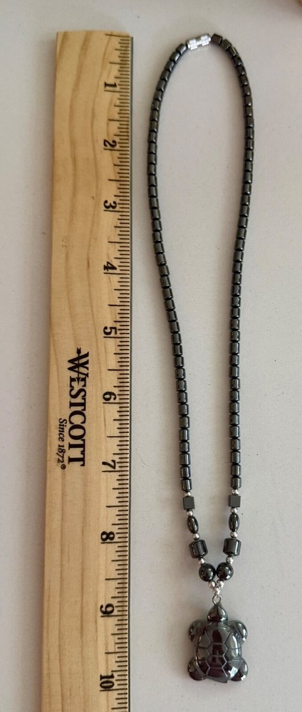 Mexican Hematite Beaded Turtle Necklace