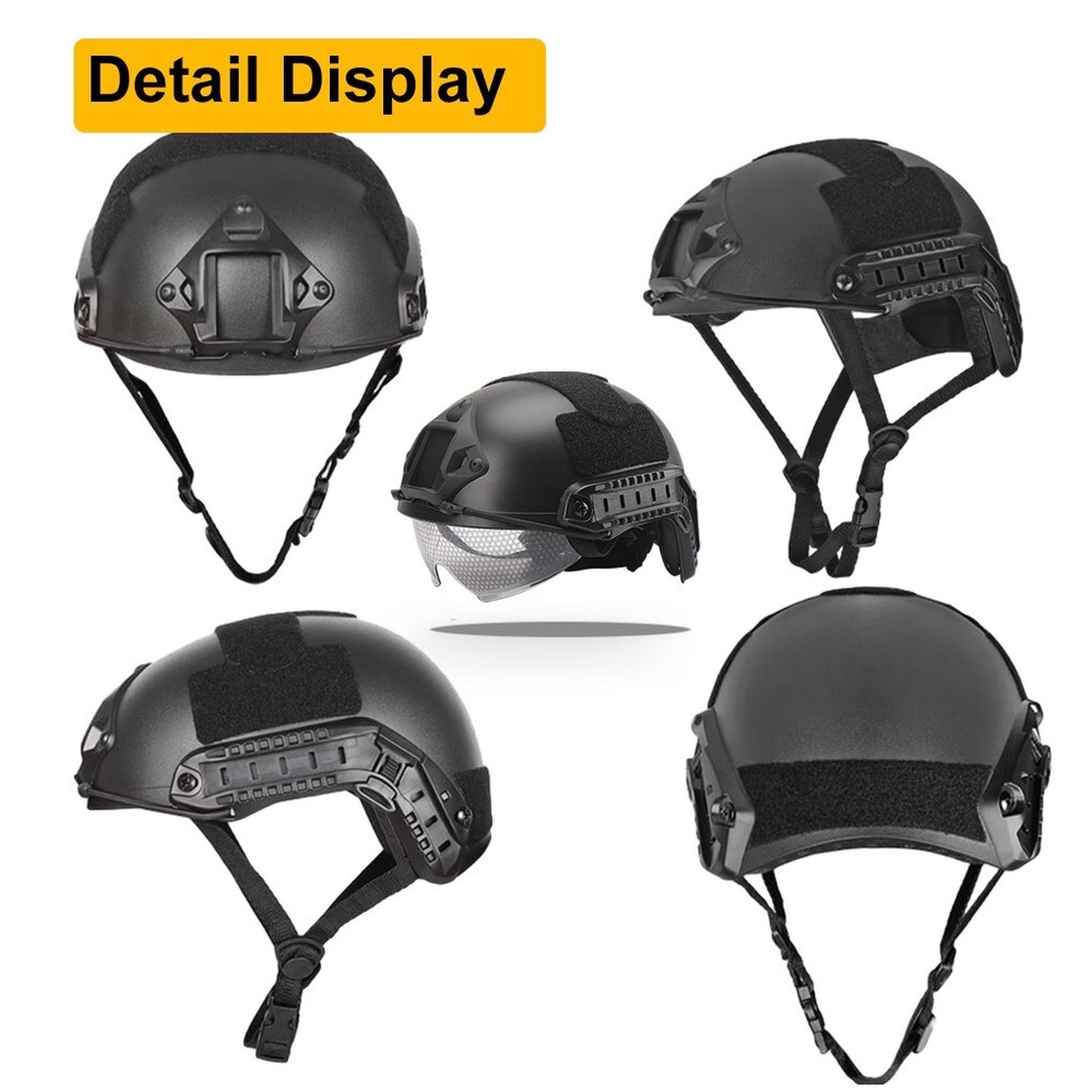 PJ Type Tactical Multifunctional Fast Helmet with Visor Goggles Version Black