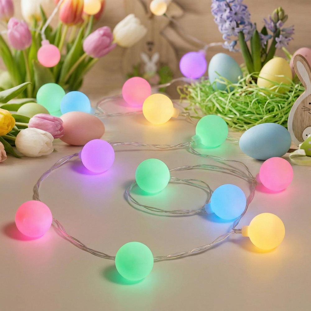 50 LED Globe String Lights 16.4FT Pastel Easter 8 Modes Timer Waterproof Garland