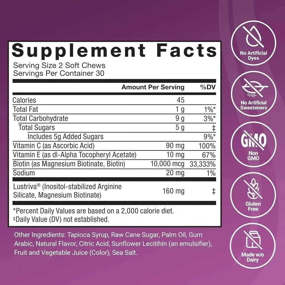 Force Factor Hair Growth Accelerator Soft Chews, Hair Growth Vitamins For Women