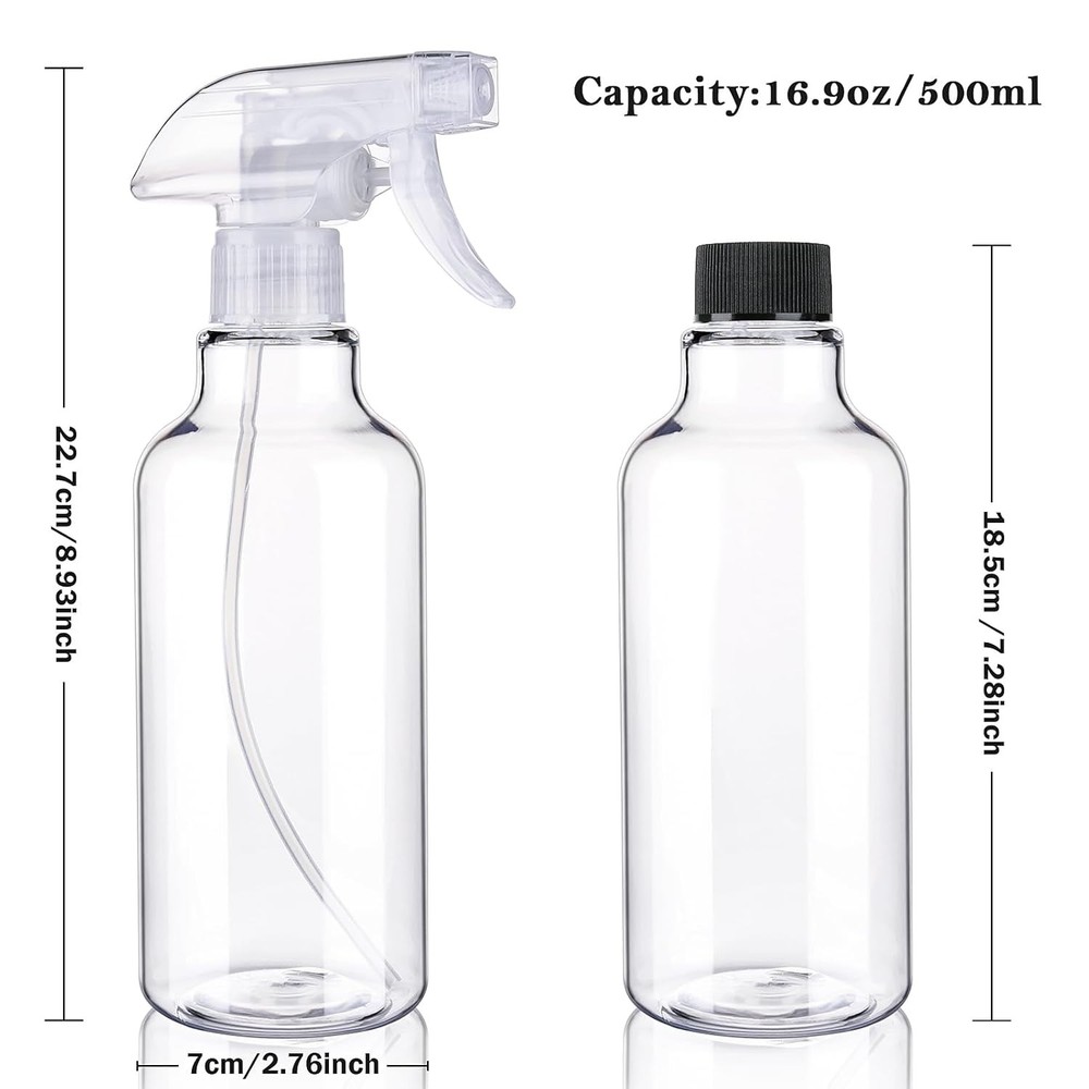 2 Pack 16.9oz/500ml Empty Plastic Spray Bottles Mist/Stream Nozzle