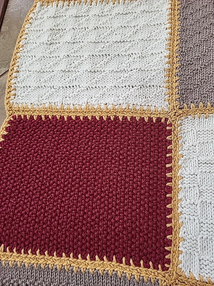 Hand-knitted multi-patterned Afghan Blanket 60"×90"