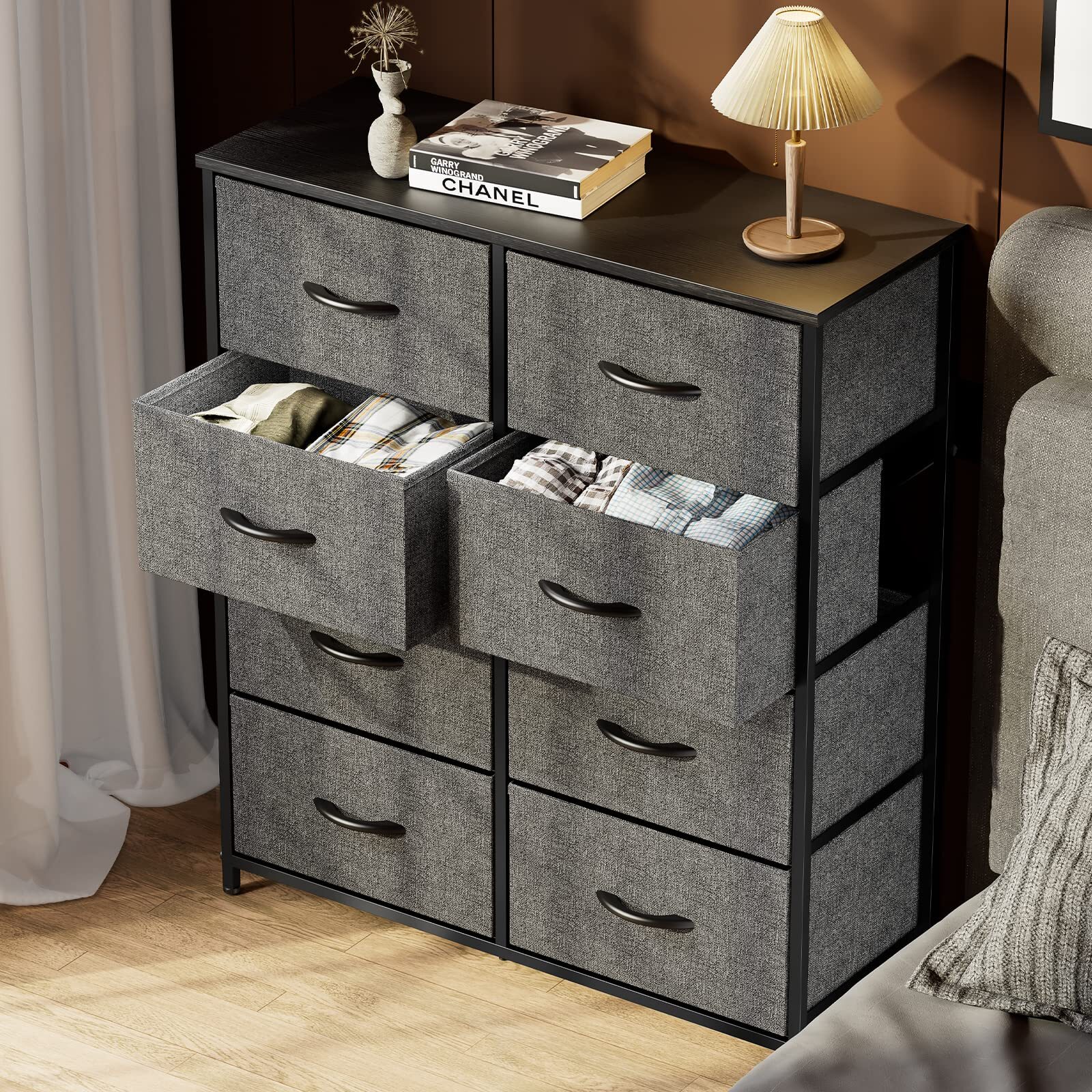 8 Drawers Dresser for Bedroom Chest Organizer Storage Tower with Fabric Bins