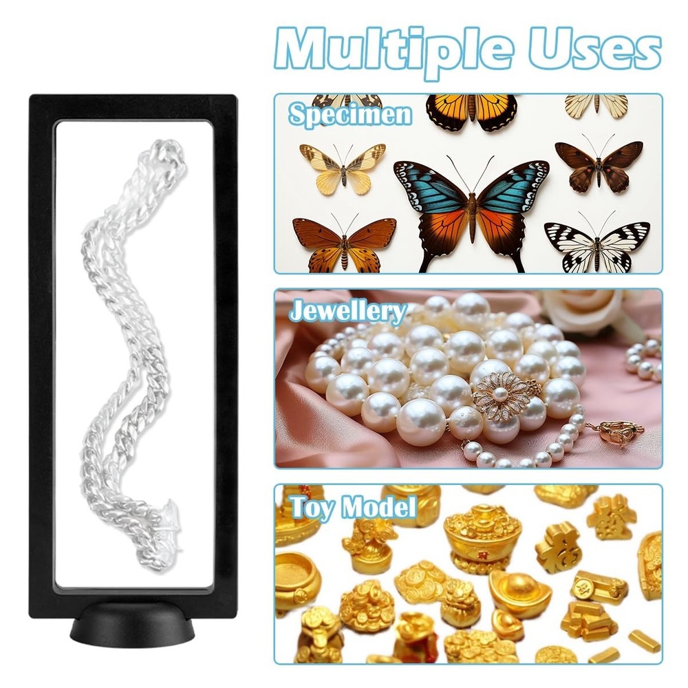 QUMENEY 2PCS 3D Floating Frame Display Stands, Transparent black