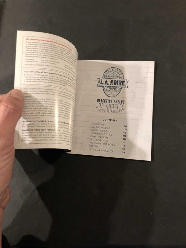 la noire ps3 Manual Only