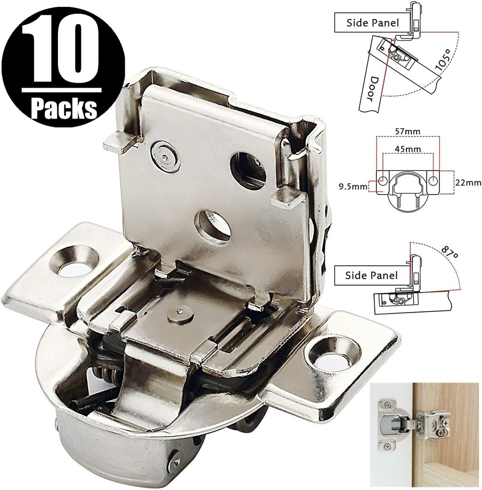 10 Pack Soft-Closing Compact 1-1/4" Overlay 105 Hinge Kitchen Cabinet Hardware